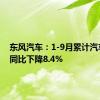 东风汽车：1-9月累计汽车销量同比下降8.4%