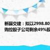 新疆交建：拟以2998.80万元收购控股子公司剩余49%股权