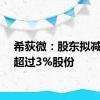 希荻微：股东拟减持不超过3%股份