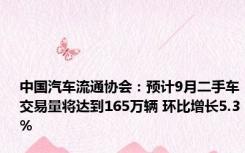 中国汽车流通协会：预计9月二手车交易量将达到165万辆 环比增长5.3%