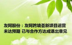 友阿股份：友阿跨境荟新项目运营未达预期 已与合作方达成退出意见