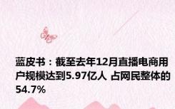 蓝皮书：截至去年12月直播电商用户规模达到5.97亿人 占网民整体的54.7%