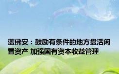 蓝佛安：鼓励有条件的地方盘活闲置资产 加强国有资本收益管理