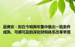 蓝佛安：拟在今明两年集中推出一批条件成熟、可感可及的深化财税体系改革举措