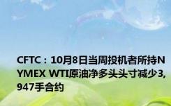 CFTC：10月8日当周投机者所持NYMEX WTI原油净多头头寸减少3,947手合约