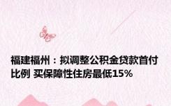 福建福州：拟调整公积金贷款首付比例 买保障性住房最低15%