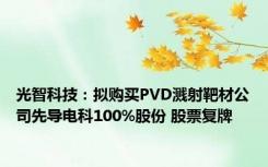 光智科技：拟购买PVD溅射靶材公司先导电科100%股份 股票复牌