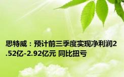 思特威：预计前三季度实现净利润2.52亿-2.92亿元 同比扭亏