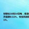 财联社10月14日电，香港恒生指数开盘跌0.11%。恒生科技指数跌0.71%。