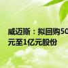 威迈斯：拟回购5000万元至1亿元股份