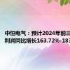 中恒电气：预计2024年前三季度净利润同比增长163.72%-183.49%