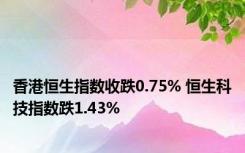 香港恒生指数收跌0.75% 恒生科技指数跌1.43%