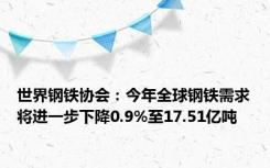 世界钢铁协会：今年全球钢铁需求将进一步下降0.9%至17.51亿吨