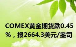 COMEX黄金期货跌0.45%，报2664.3美元/盎司