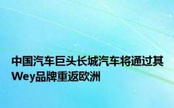 中国汽车巨头长城汽车将通过其Wey品牌重返欧洲