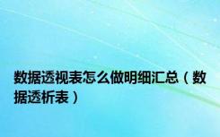 数据透视表怎么做明细汇总（数据透析表）