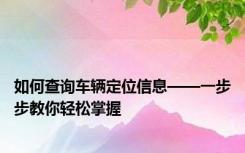 如何查询车辆定位信息——一步步教你轻松掌握